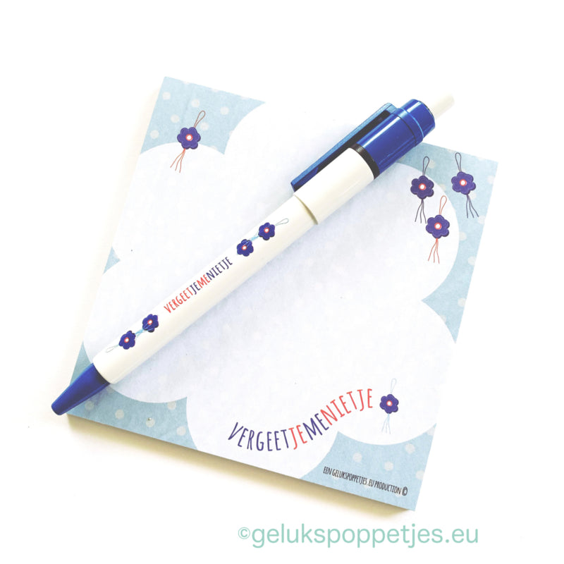 Sleutelhanger met bedankt en gelukspoppetje vergeet-me-nietje