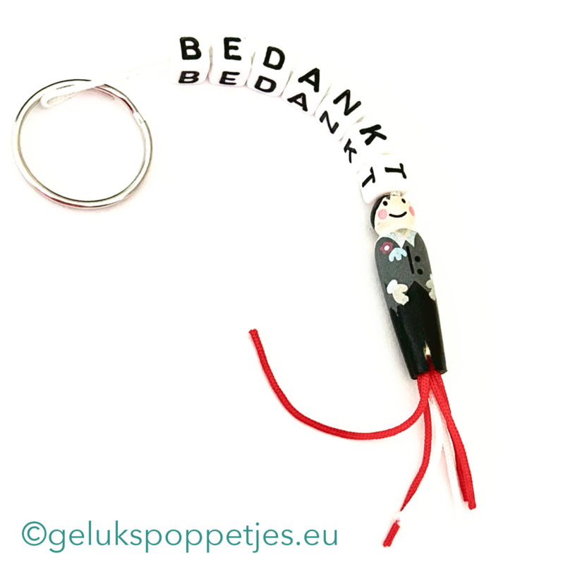 Sleutelhanger bedankt met gelukspoppetje bruidegom