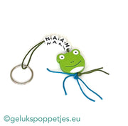 Naam sleutelhanger met gelukspoppetje kikkerhoofd