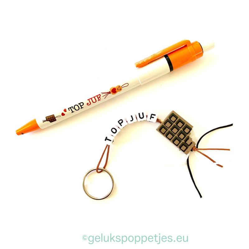 Keyring top teacher with lucky chocolate doll