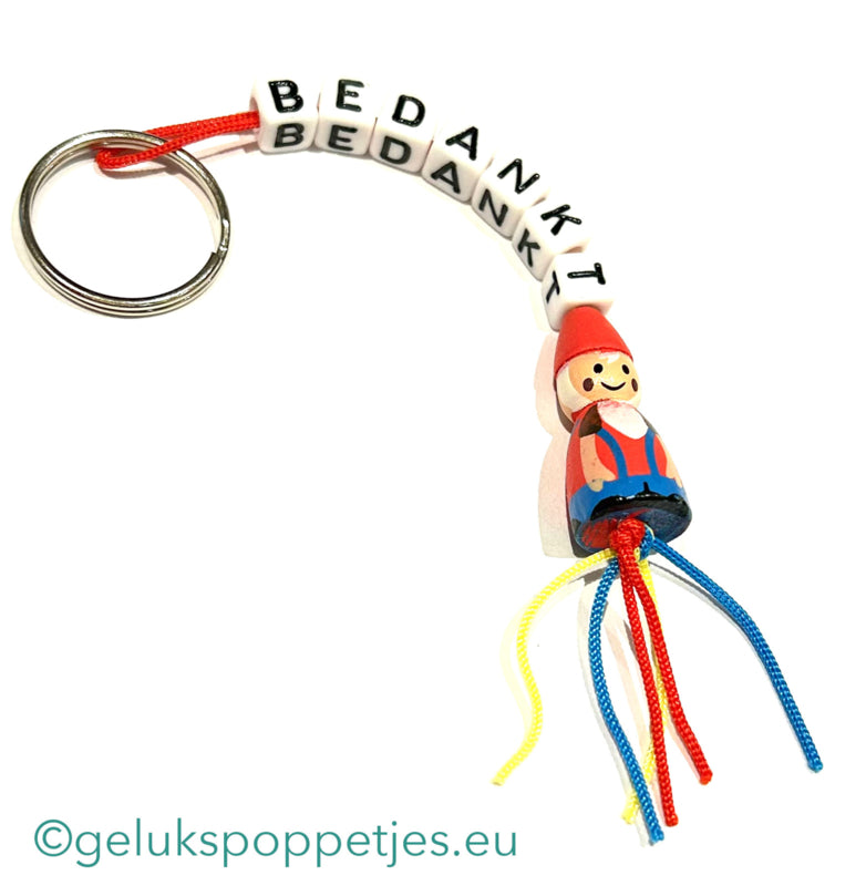 Thank you keychain with lucky gnome doll