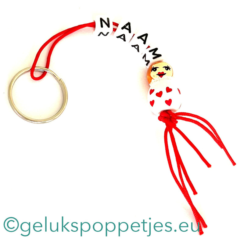 Naam sleutelhanger met gelukspoppetje hartendiefje