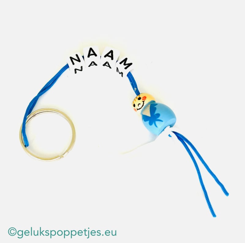 Naam sleutelhanger met gelukspoppetje jongen