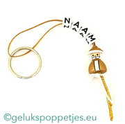 Naam sleutelhanger met gelukspoppetje gouden kerstman