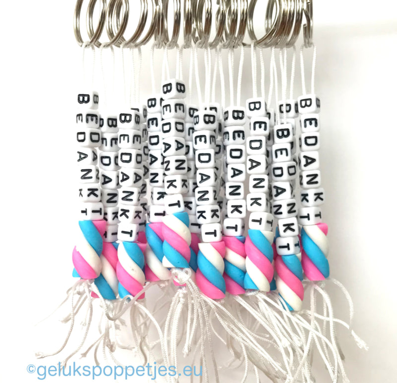 Thank you keychain with twisted bacon lucky charm