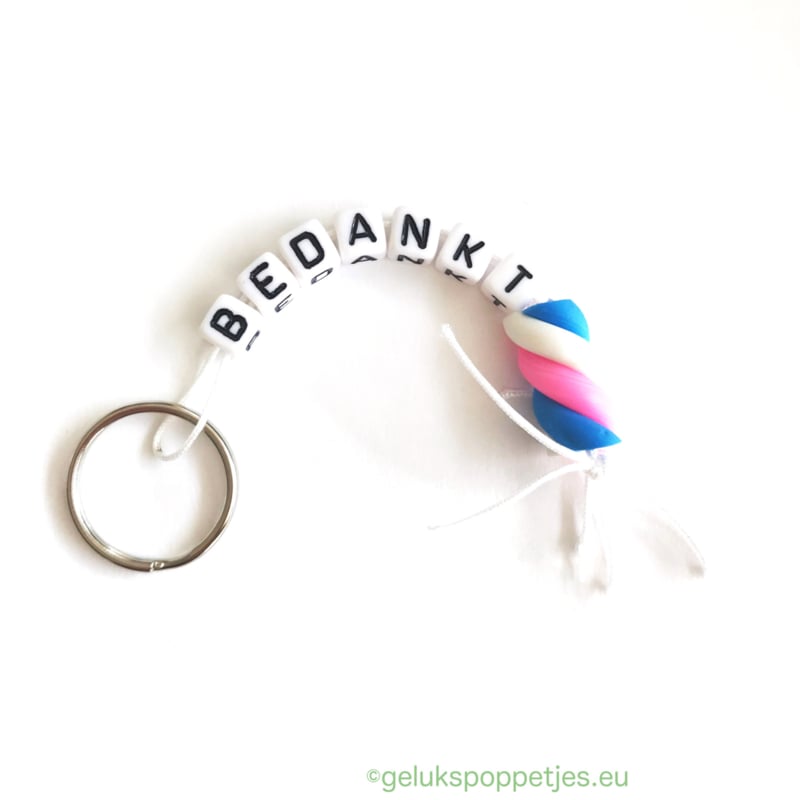 Thank you keychain with twisted bacon lucky charm