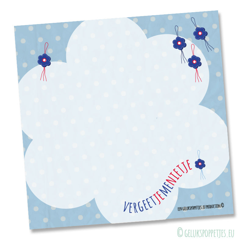 Sleutelhanger met bedankt en gelukspoppetje vergeet-me-nietje