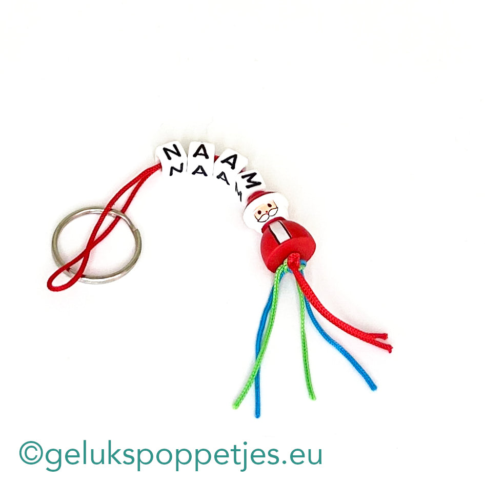 Naam sleutelhanger met gelukspoppetje kerstman