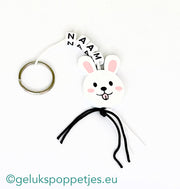 Name keychain with lucky rabbit doll