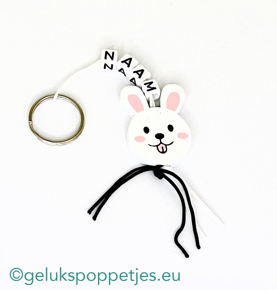 Name keychain with lucky rabbit doll