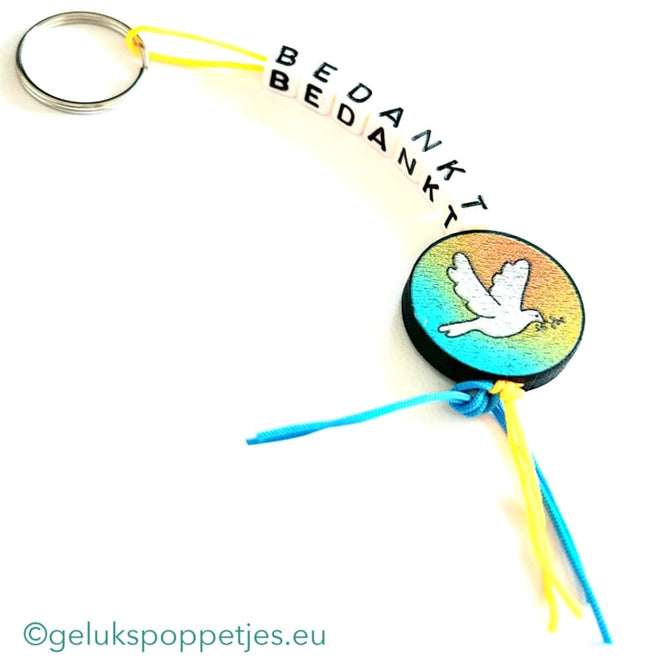 Thank you keychain with lucky peace dove doll