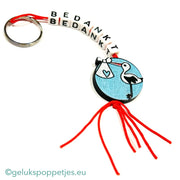 Sleutelhanger bedankt met gelukspoppetje baby ooievaar
