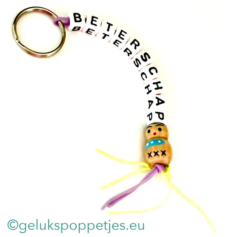 Get well soon keychain with wooden lucky charm