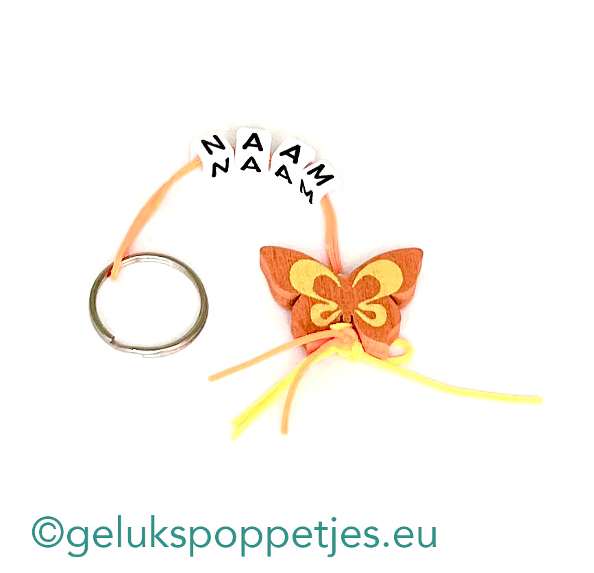 Name keychain with lucky charm summer butterfly