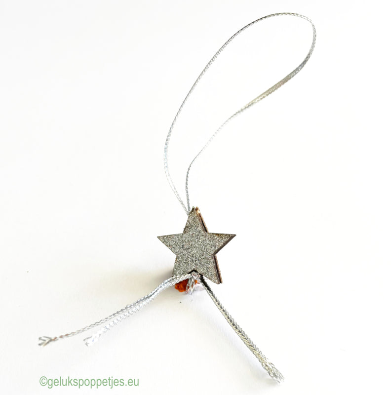Gelukspoppetje zilveren glitterster