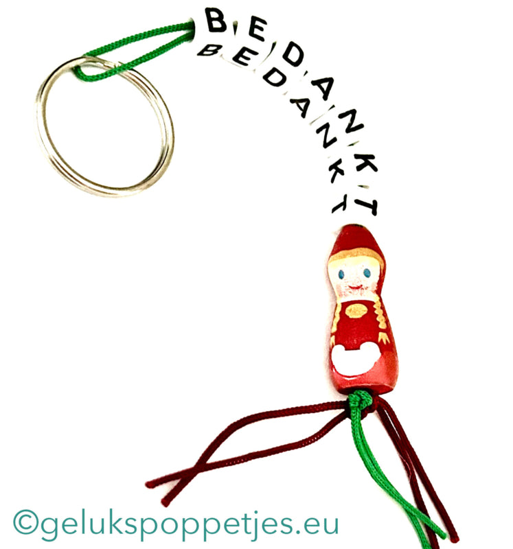 Thank you keychain with lucky Little Red Riding Hood doll
