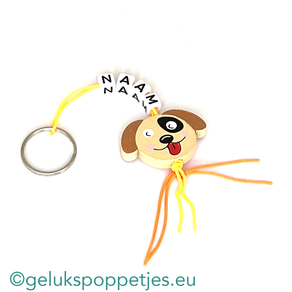 Naam sleutelhanger met gelukspoppetje hondenkopje
