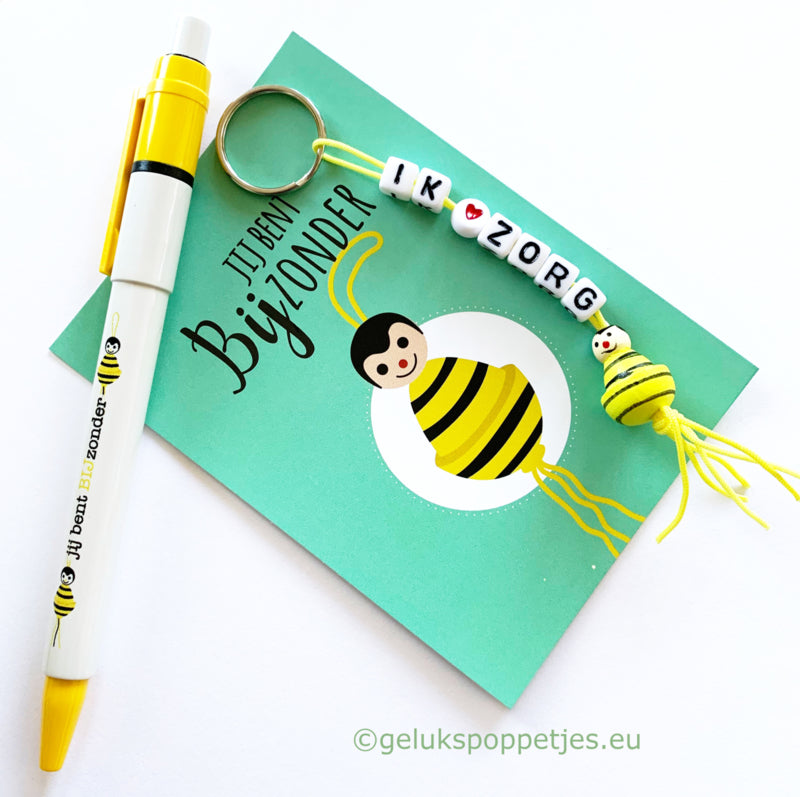 Keychain I care with lucky bee doll