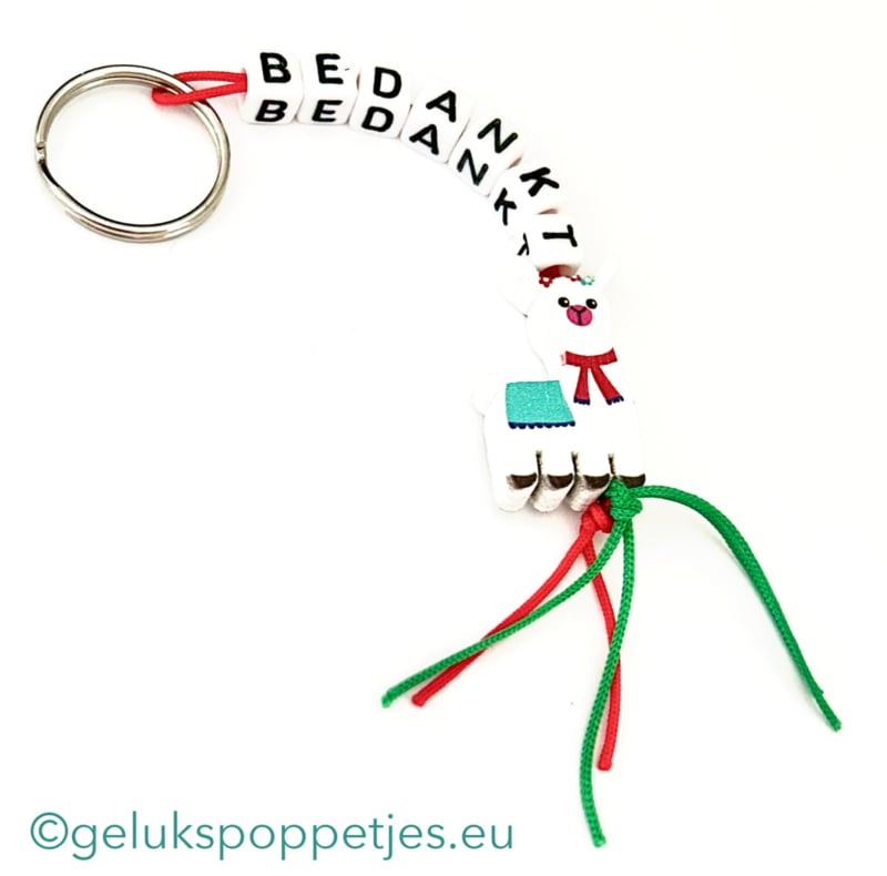 Sleutelhanger bedankt met gelukspoppetje lama