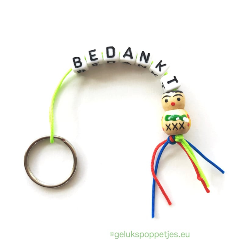 Thank you key ring with wooden lucky charm