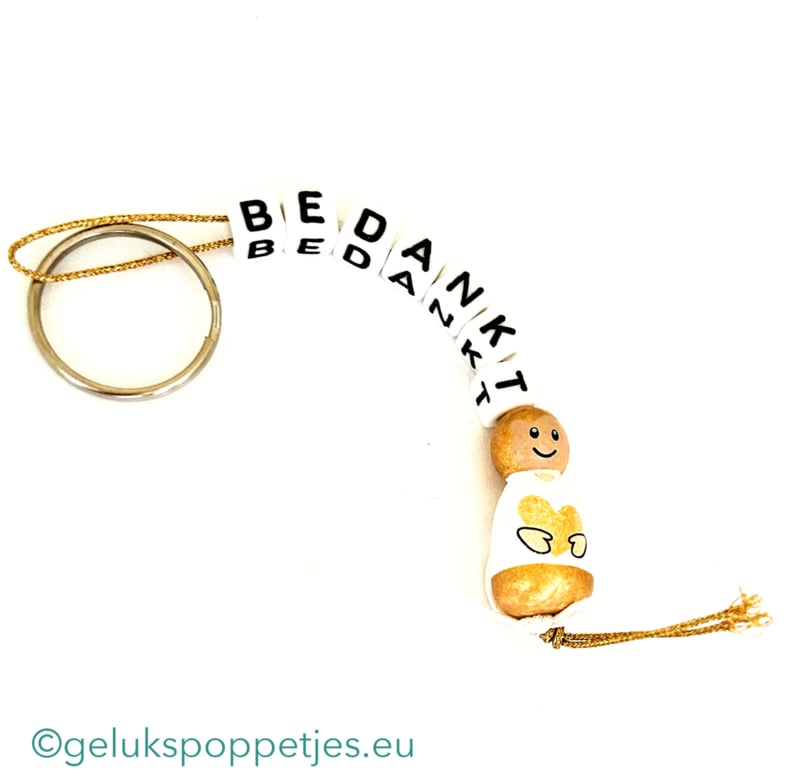 Sleutelhanger bedankt met gelukspoppetje gouden engel