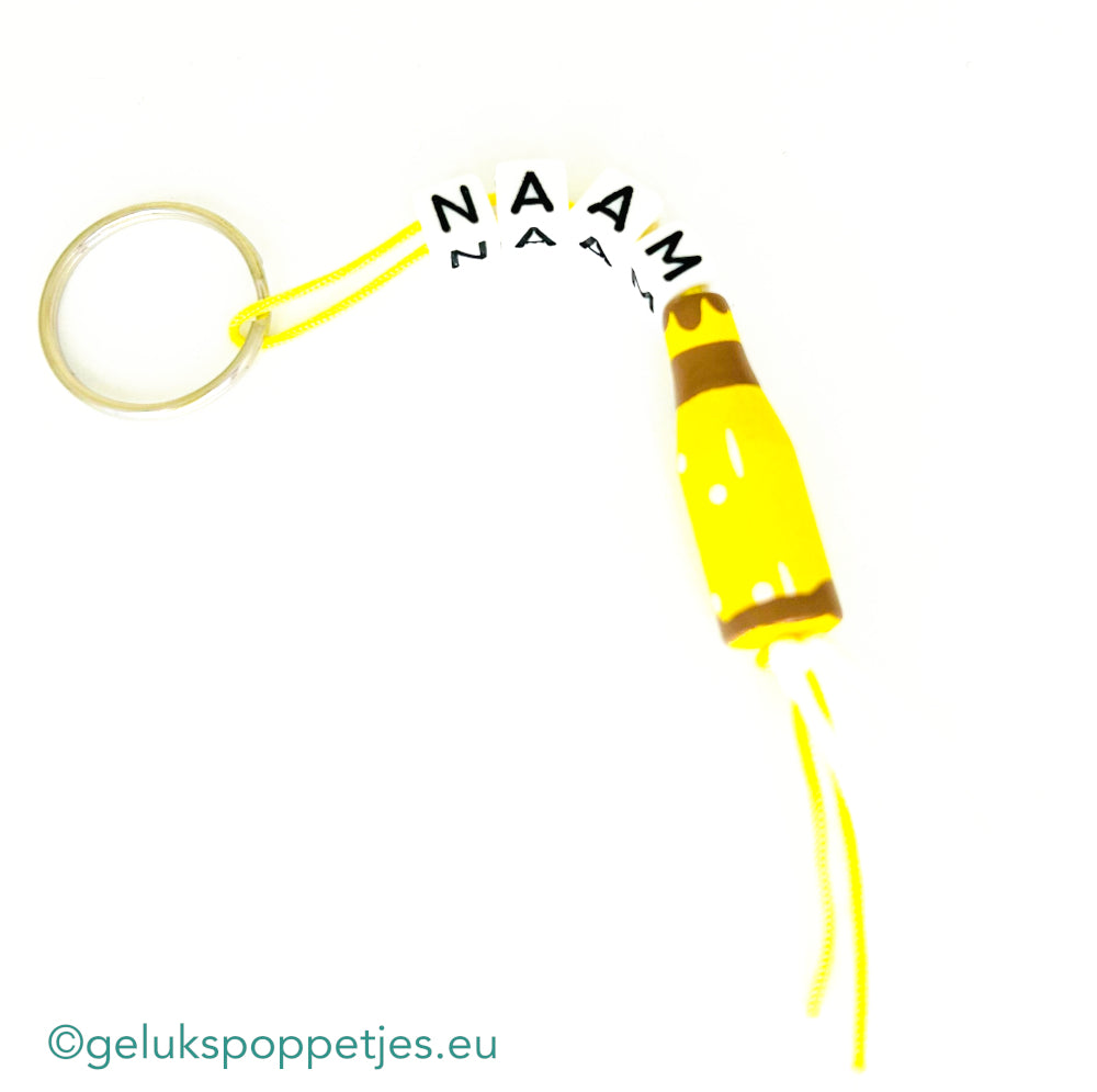 Name keychain with lucky beer bottle doll