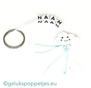 Name keychain with lucky charm and blue lucky cloud