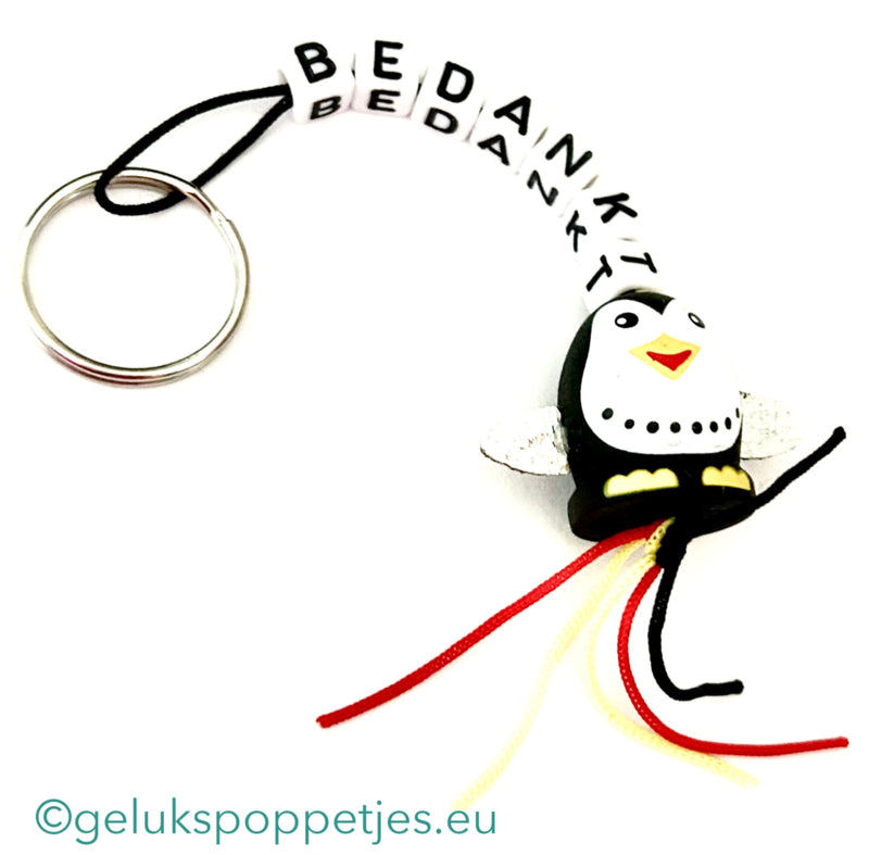 Thank you keychain with lucky penguin doll