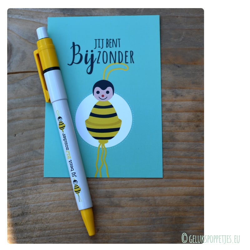 Sleutelhanger bee-happy met gelukspoppetje bijtje